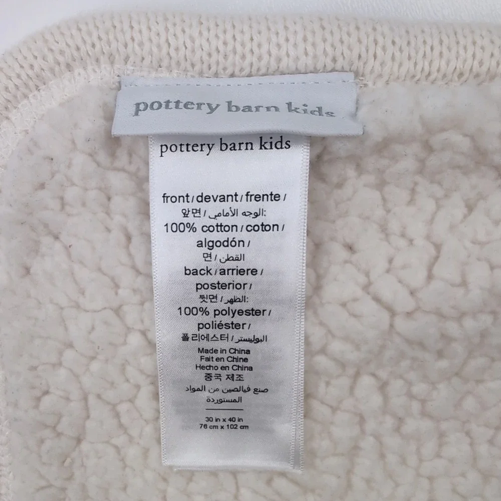 Pottery Barn Kids Cable Knit Baby Blanket Pink & Cream Stripe Sherpa 29x37 NORA